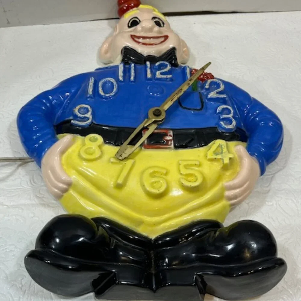 VTG Hand Painted Ceramic Wall Clown Working Clock Decor 13